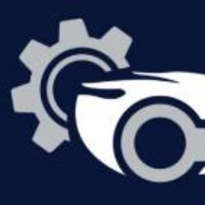 Logo featuring a stylized white eagle head profile with its eye, facing right, integrated into a large dark gear, set against a navy blue background.